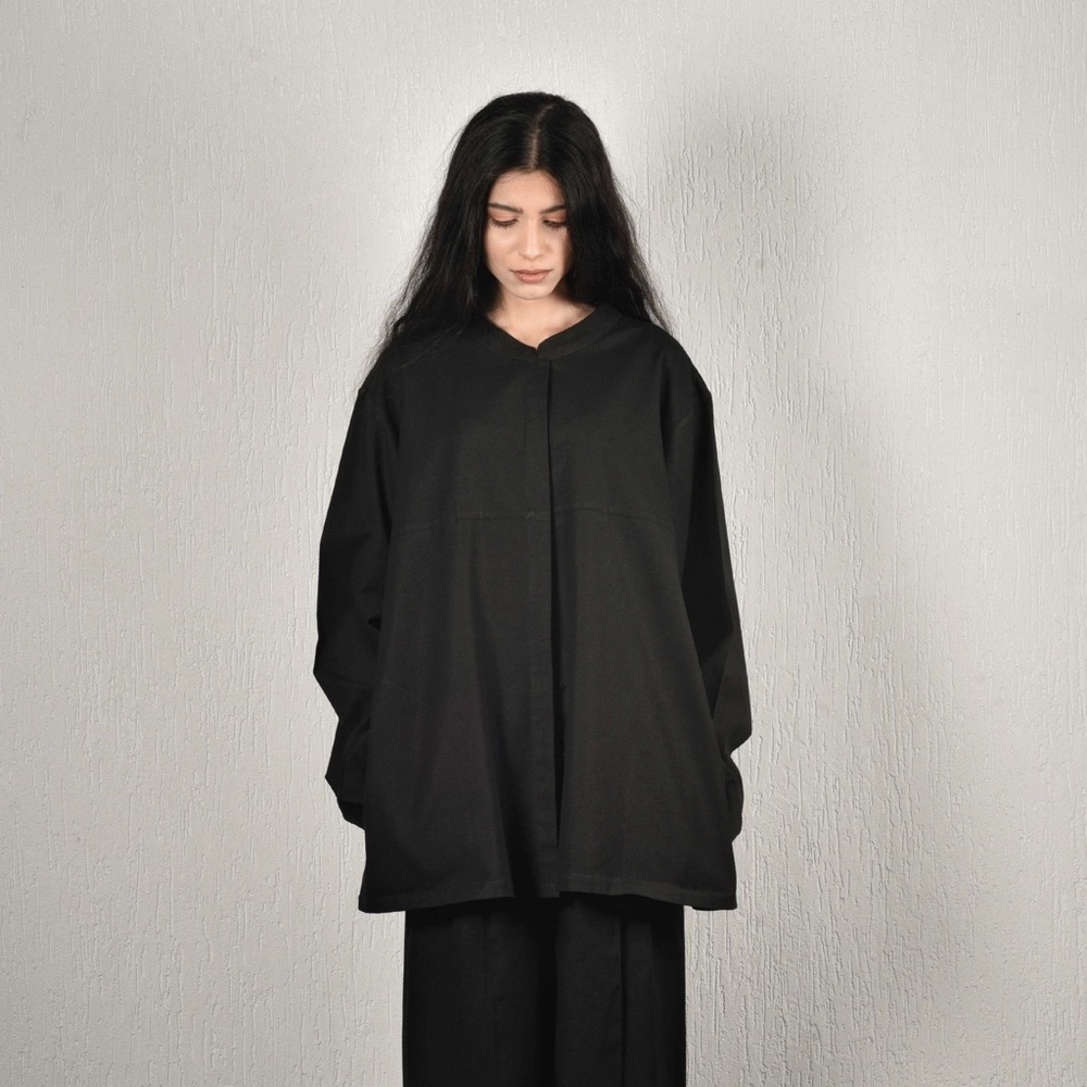 Oversized Black Linen Tunic
